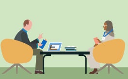 Illustration of two professionals chatting