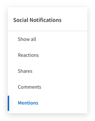 LinkedIn social notifications tab with Mentions highlighted