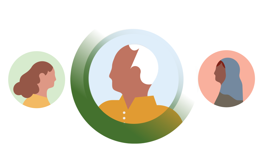 Illustration de trois photos de profil de candidats, dont un utilisant le hashtag #OpenToWork