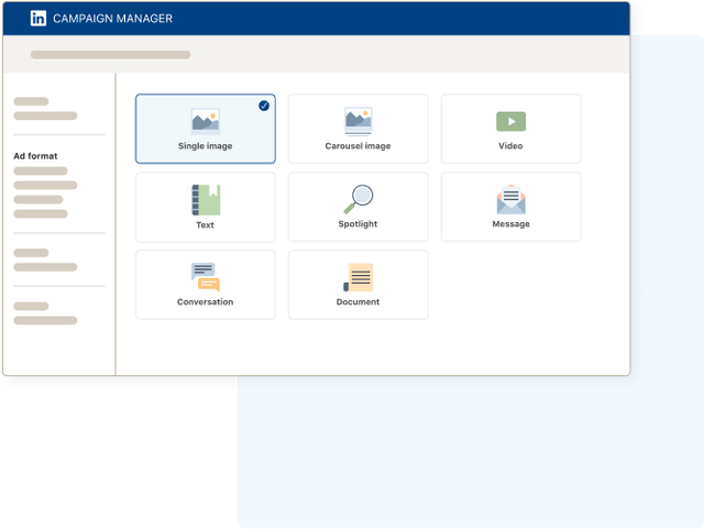 LinkedIn UI image representing choosing your LinkedIn Ad format