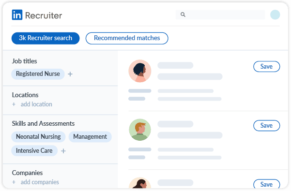 UI screen showing LinkedIn Recruiter search filters.
