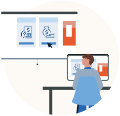 Illustration of an individual working on their computer with a diagram presentation next to them.