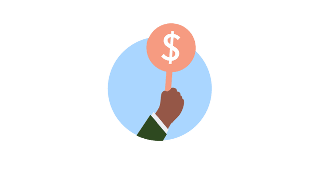 Hand holding dollar sign paddle illustration