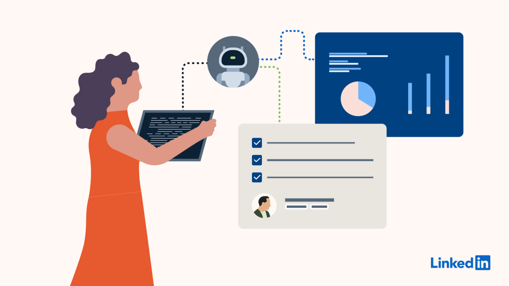 Illustration of person working with AI