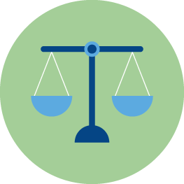 Illustration of a weighted scale in a green circle.