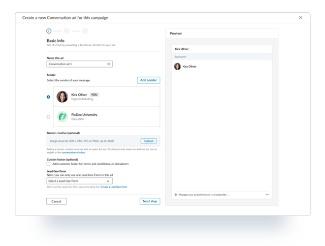 Imagem da interface do usuário para computador, mostrando como selecionar um remetente