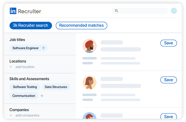 Illustrated UI of LinkedIn Recruiter.